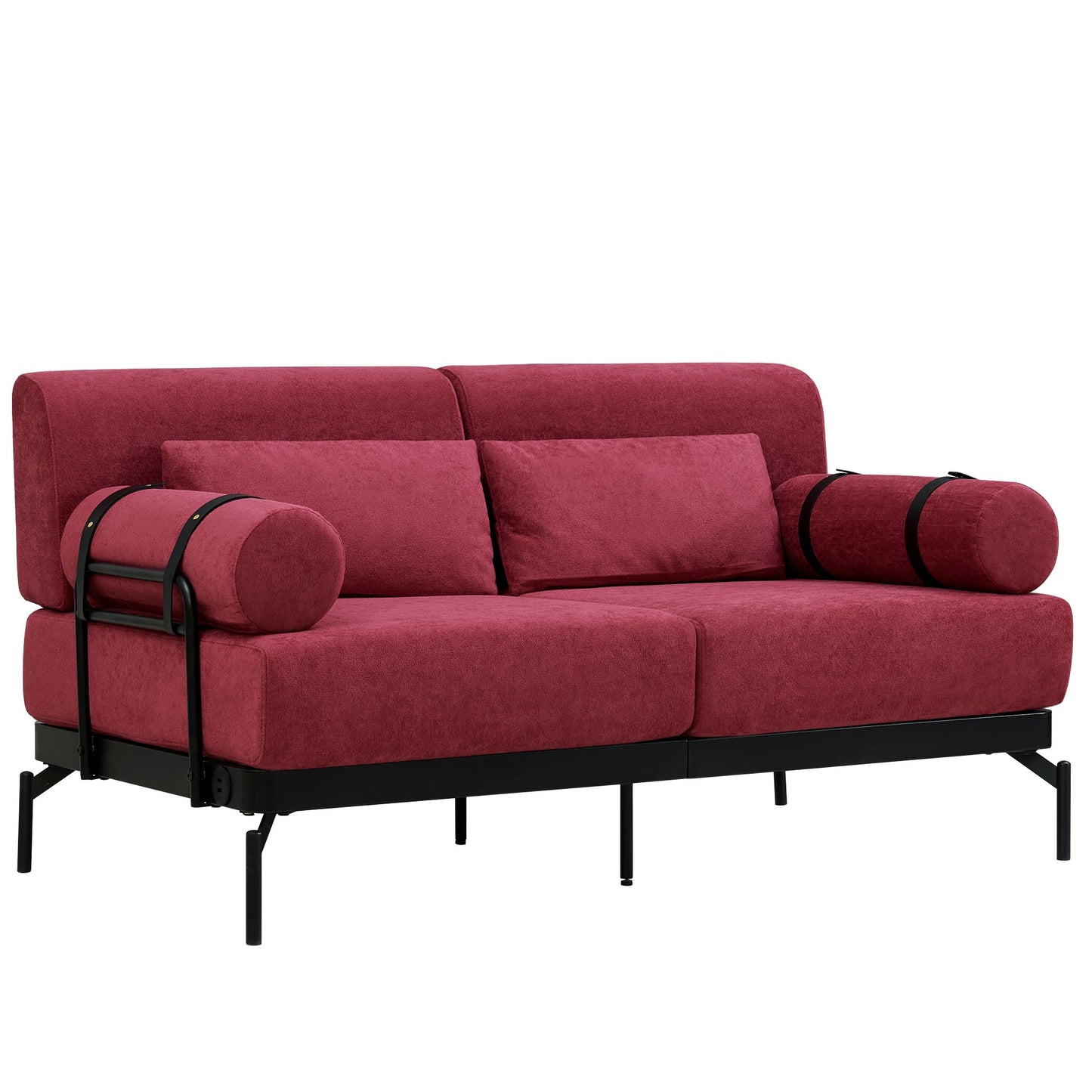 NEW Modern Red Chenille Loveseat 59' Sofa Couch 2-Seater with USB Ports Unique Cylindrical Armrests
