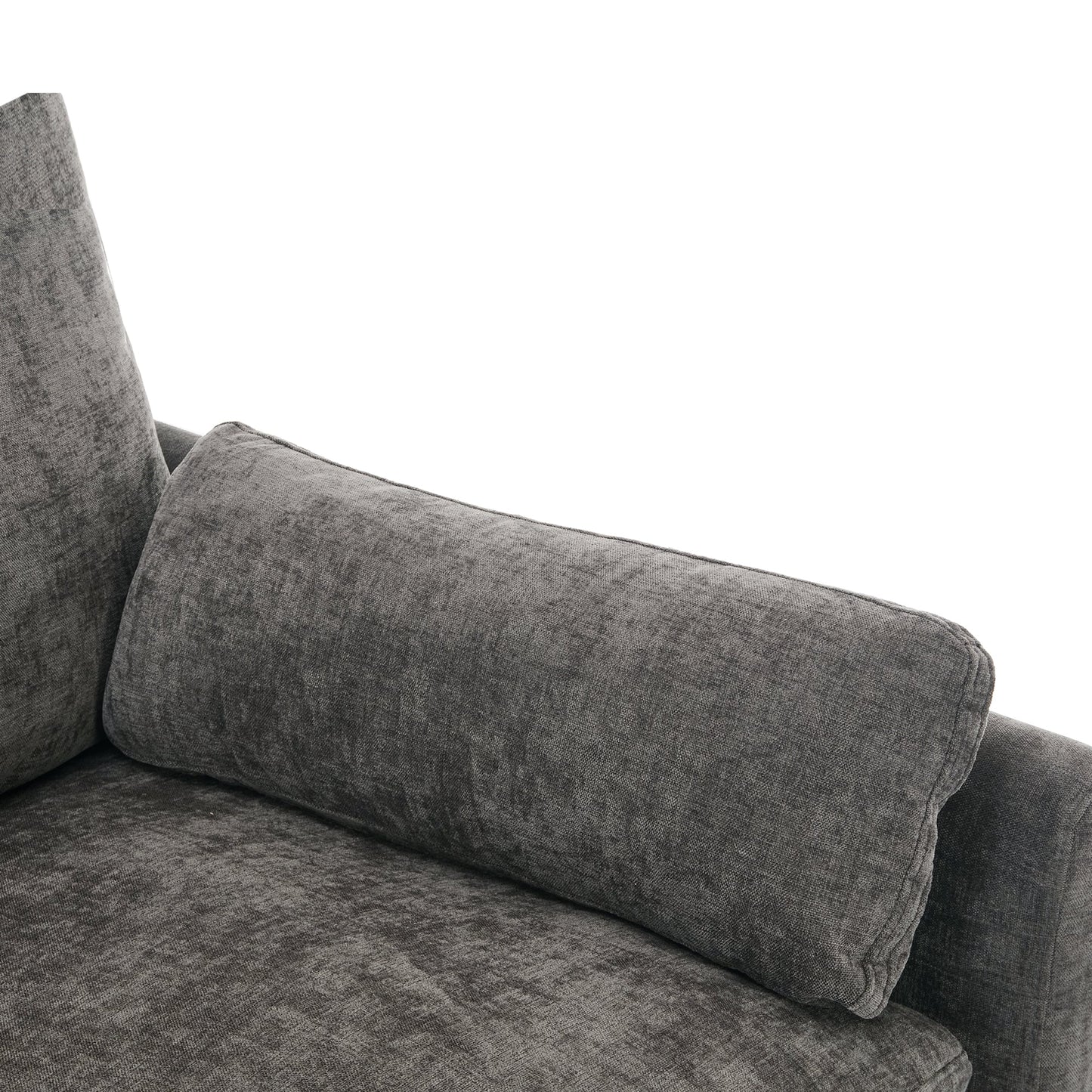 NEW Gray Premium Chenille Fabric Upholstered Rolled Arm Loveseat with Lumbar Pillow
