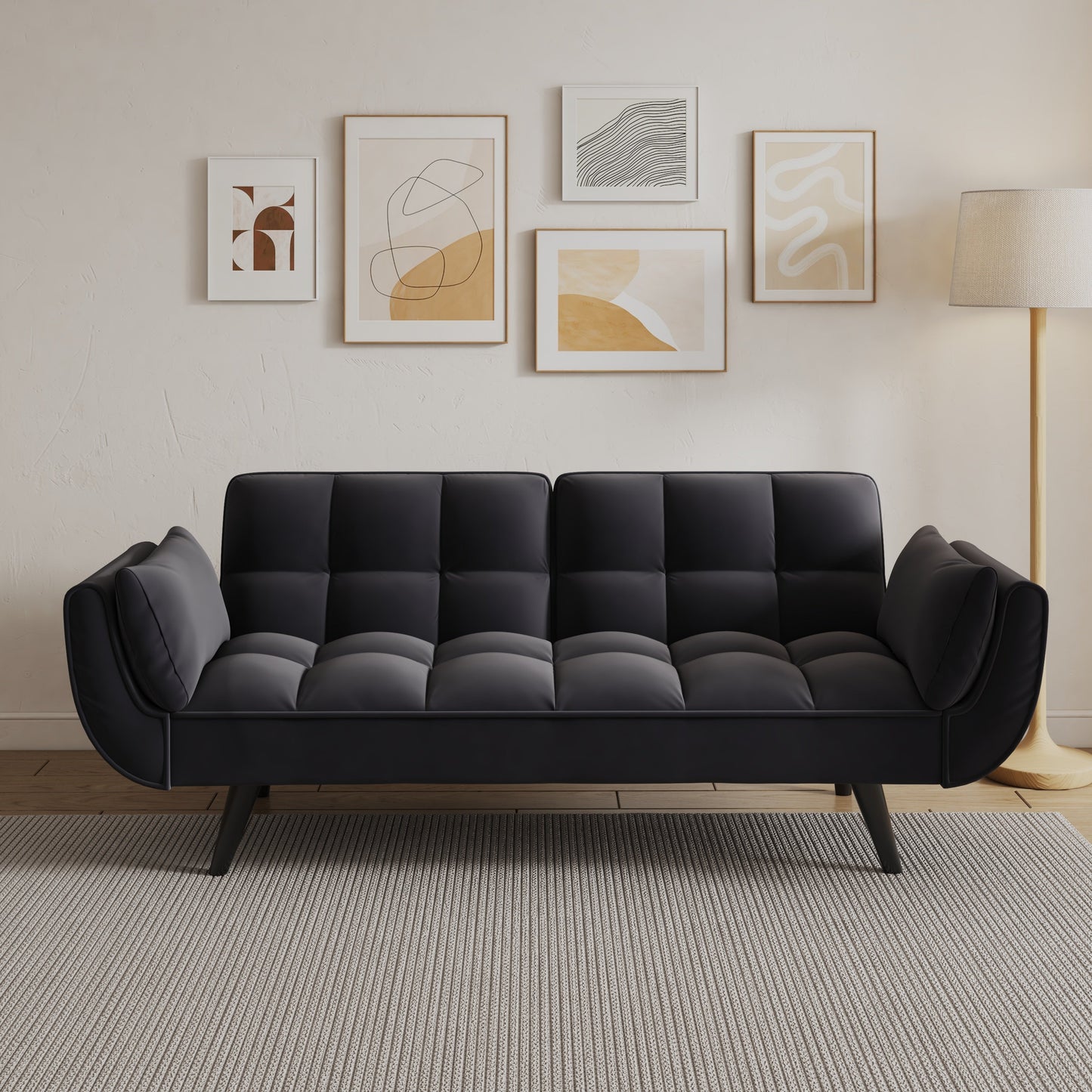 NEW 74 'Black Soft Sofa Couch with Throw Pillows