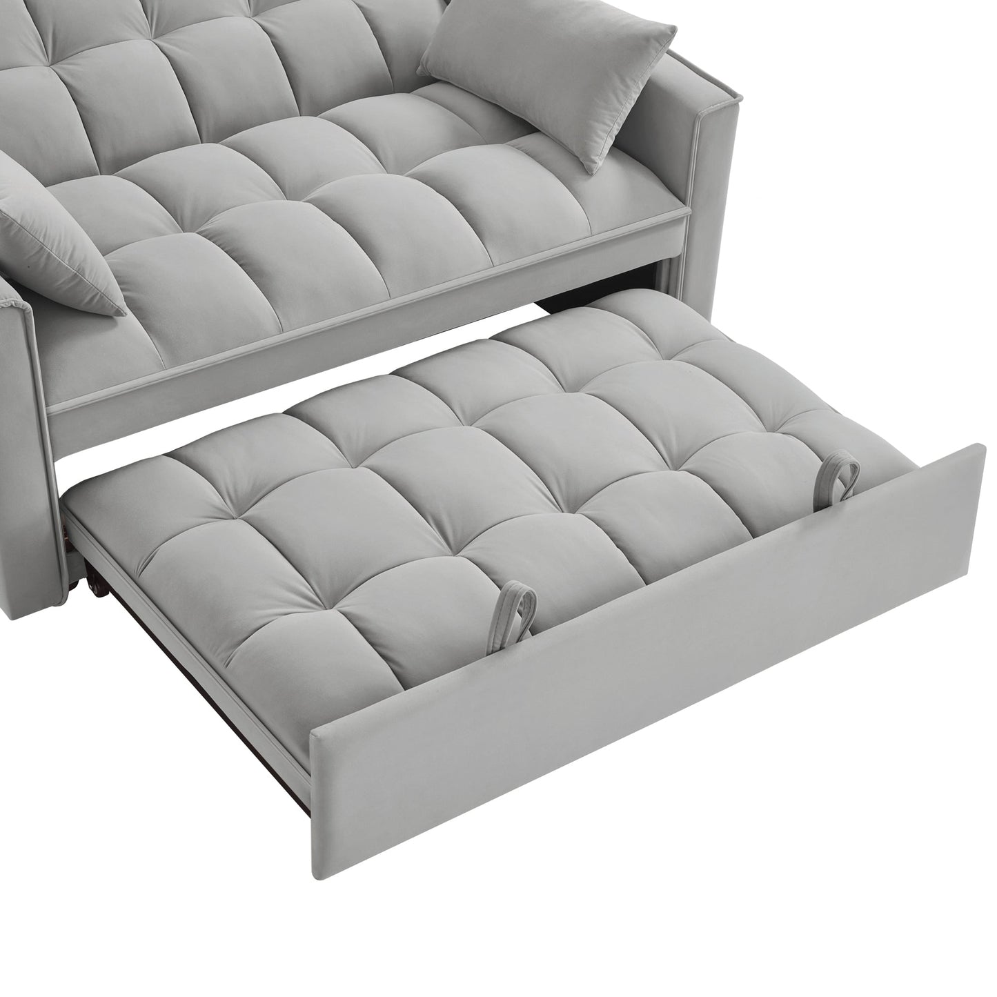 NEW 4 in1 Loveseat Sofa Bed with Armrests & Storage Pockets, Multi-Function Tufted Pull-out Sofa Bed with Adjustable Backrest and Pillows, Convertible Loveseat Sofa Couch, Gray