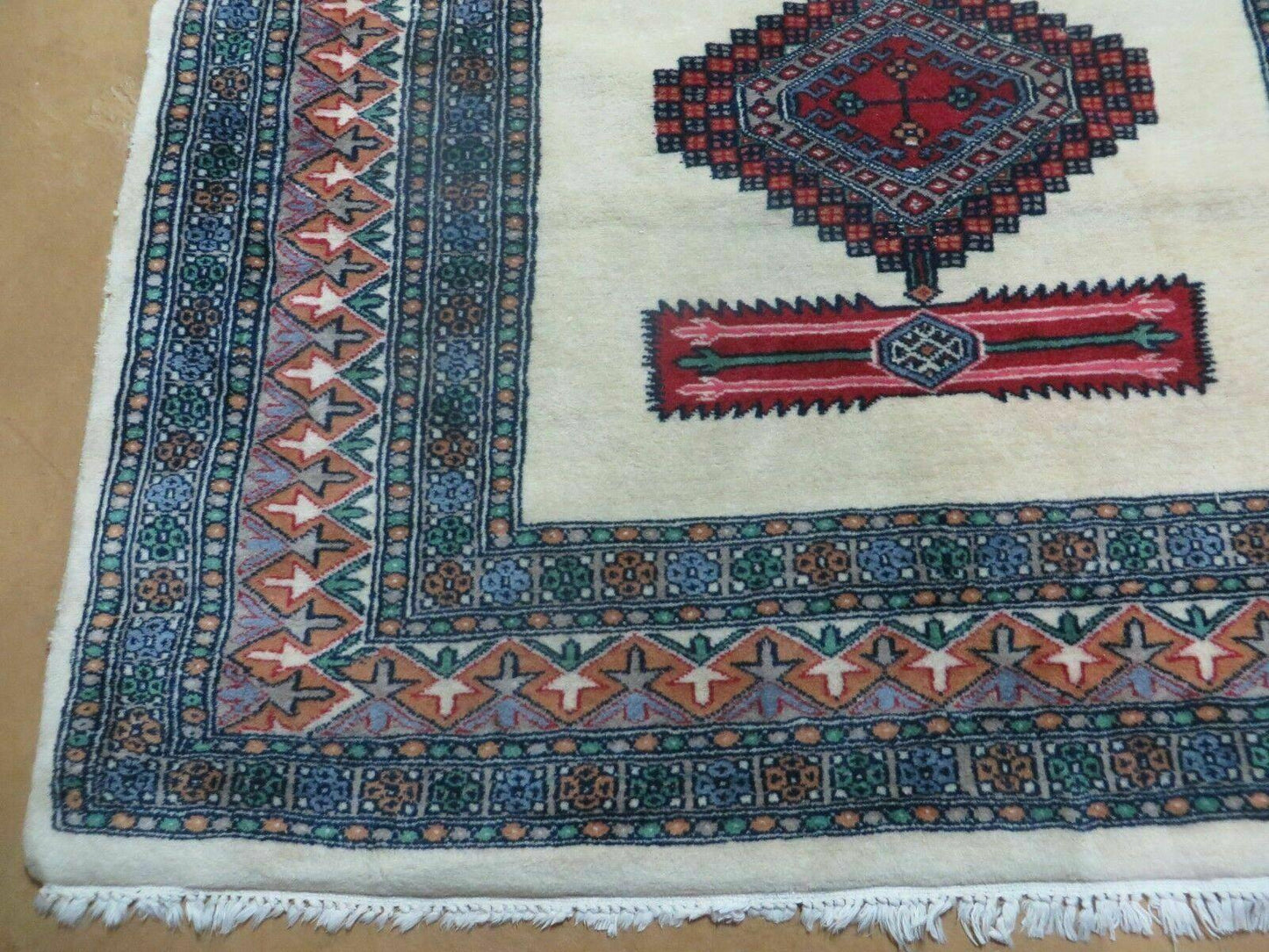 USED 4' X 6' Vintage Handmade Bokhara Turkoman Pakistan Wool Rug Carpet Nice