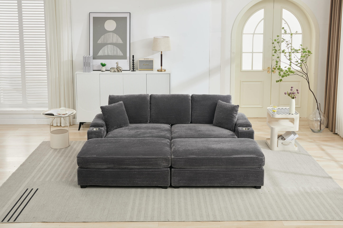 NEW Combination Modular Convertible Sectional Sofa Bed Set with Armrest Storage Stainless Steel Cup Holder USB