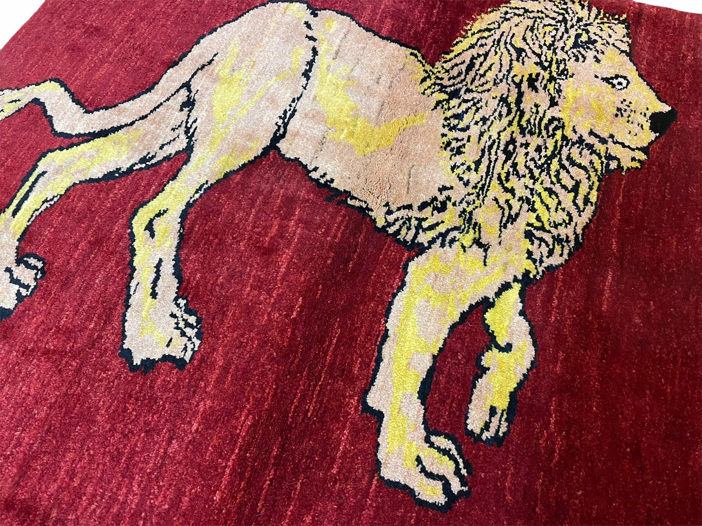 USED 3 X 5 Handmade New Vintage Rug Quality Wool Lion Red Veggy Dyes Hand-Knotted