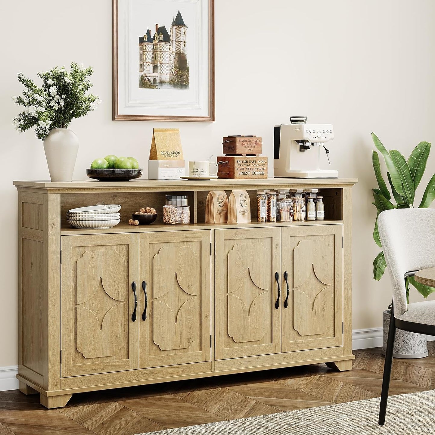 NEW 60 Inch Sideboard Buffet Cabinet With Open Storage