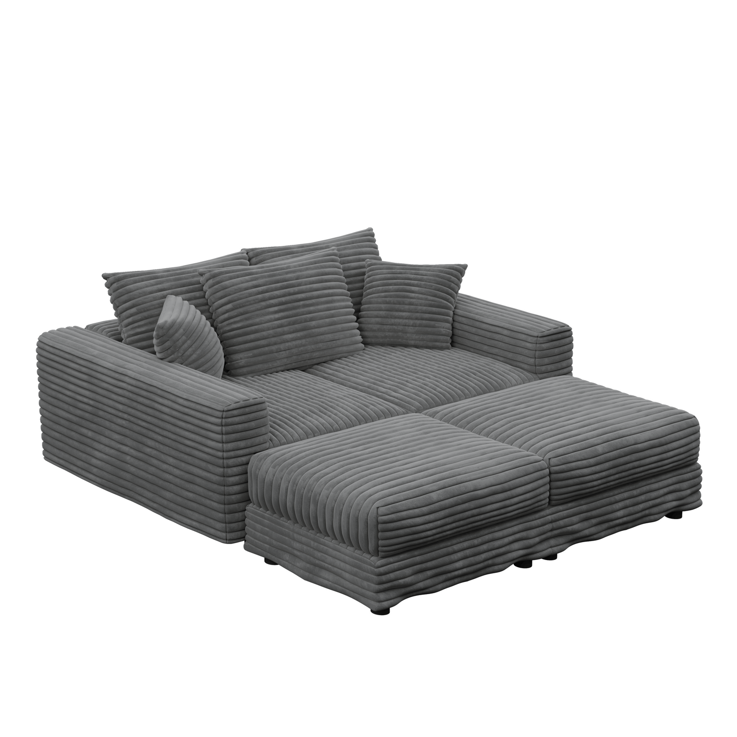 82.7 ' Plush Corduroy 3-Seat Sofa, Modern Comfy Upholstered Sofa Cloud Couch, Deep Seat Couches with Soft Pillows and 2 Ottomans, Convertible Sofa Lounge Chair, for Living Room,Apartment,Office,Grey