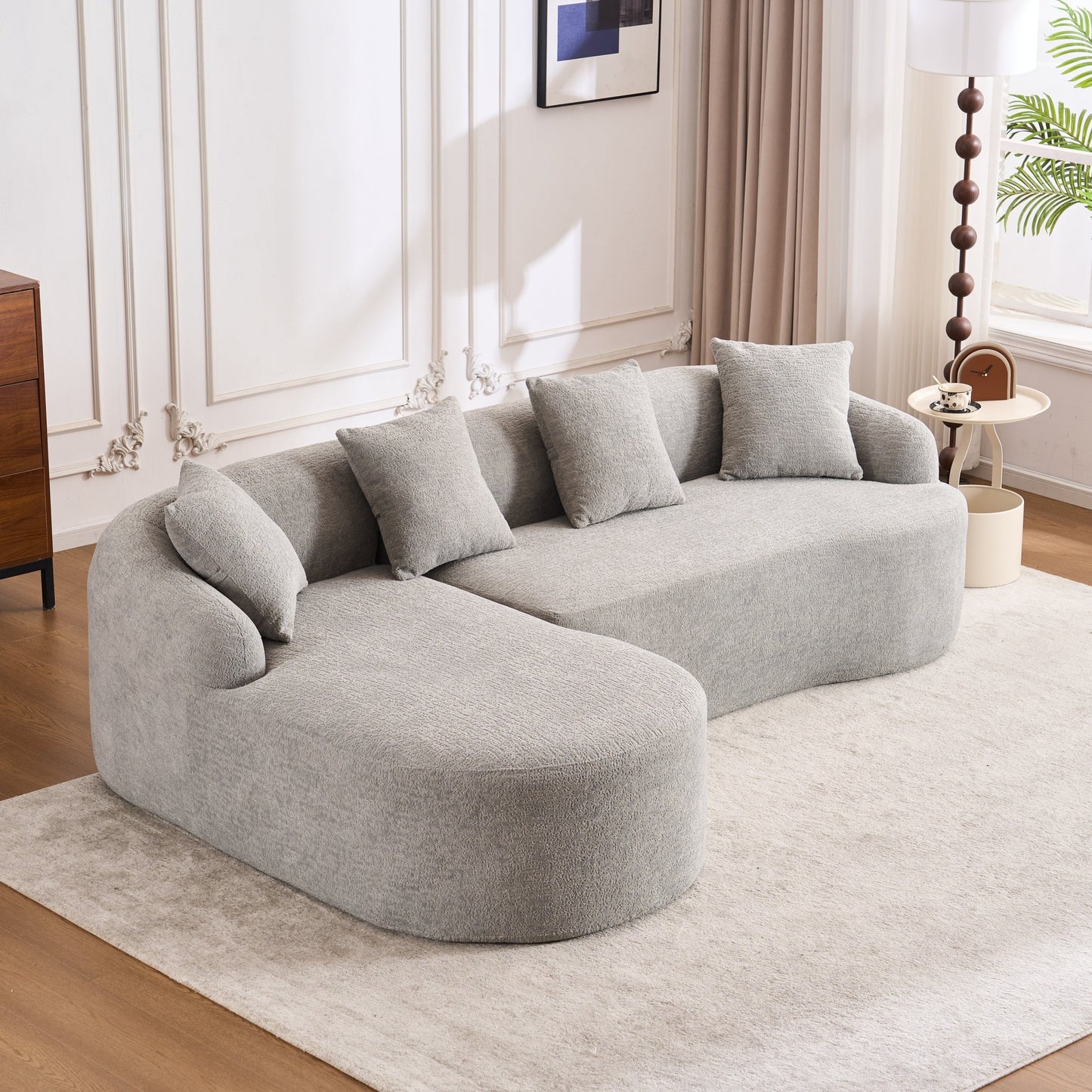 NEW Boneless Minimalist Curved Chaise Grey Chenille Compression Modular L-Shape Sectional Sofa Sleeper Couch with 30D High-Density Foam
