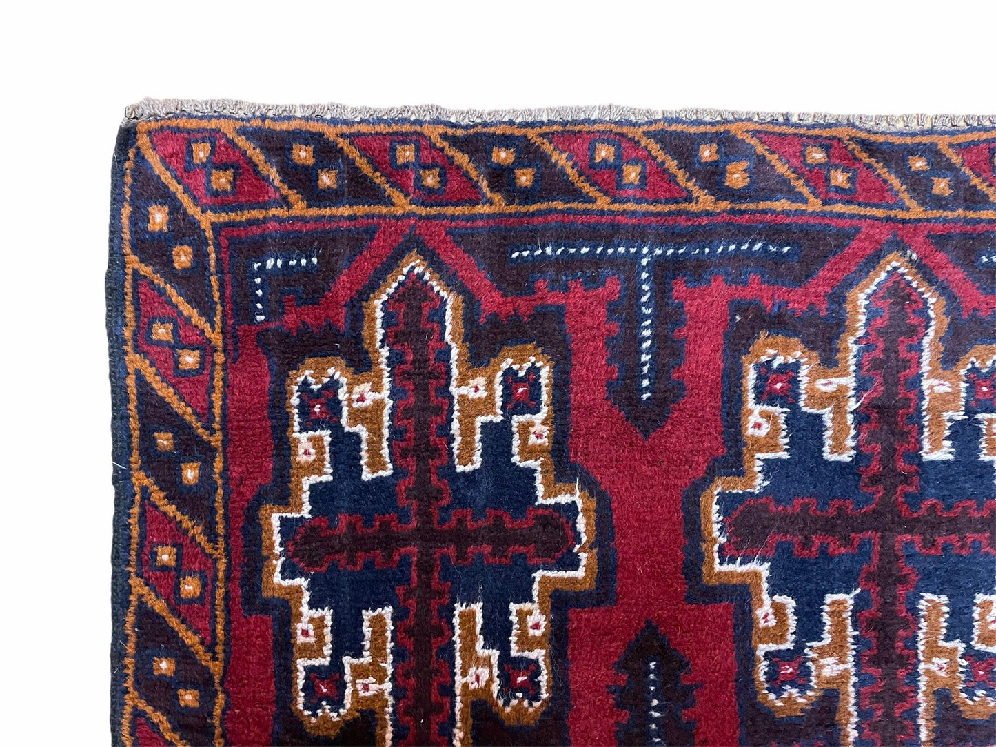 USED 2' 7" X 4' 6" Vintage Handmade Tribal Wool Rug Balouchi Rug Afghan Rug Red Blue