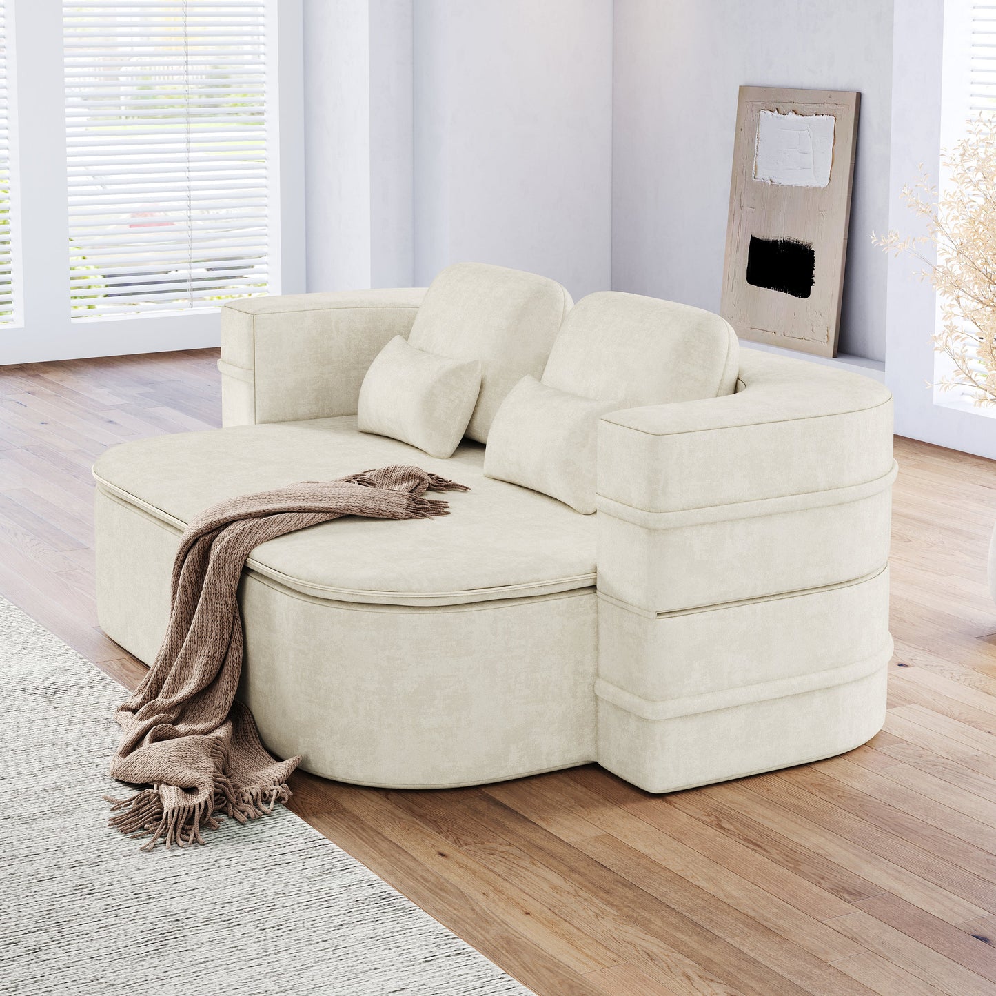 NEW 75'' Chenille 2-in-1 Foldable Sofa,Convertible Sleeper Foam Sofa Bed Folding Sofa Bed Lounge Couch with Multi Functional Blanket