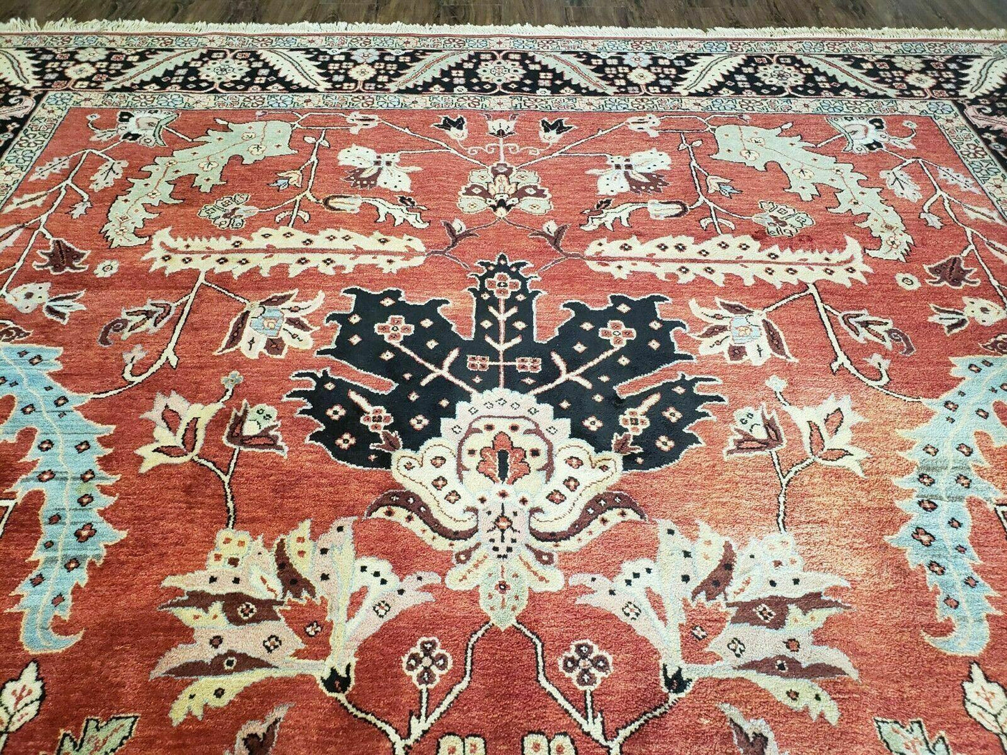 USED 10' X 14' Vintage Hand Made Turkish Wool Rug Carpet Red Black Hand Knotted Nice