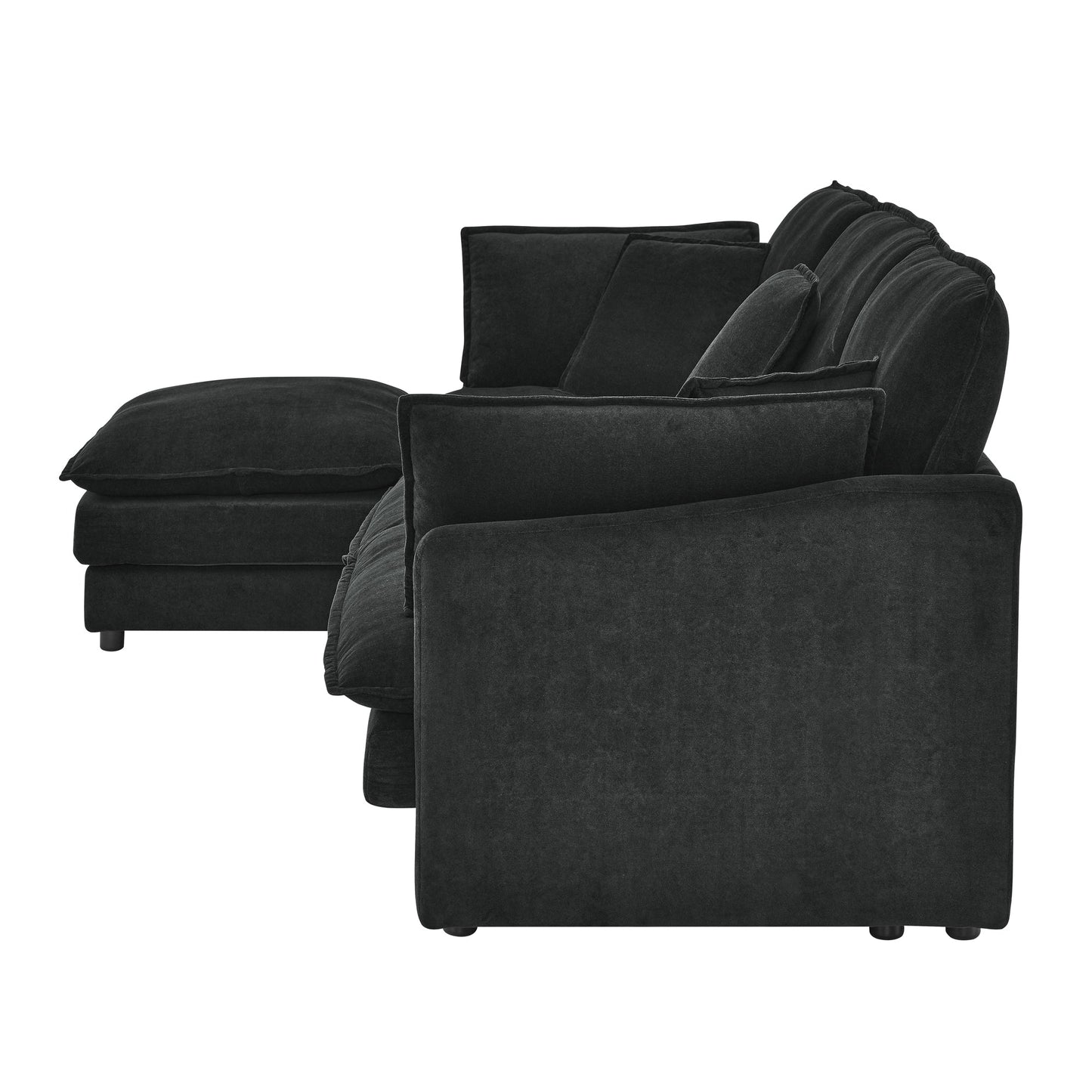 NEW Modern Home Living Room L-Shaped Sectional Sofa Couches with Ottoman, Convertible Oversized 4 Seater Couch Towel Fabric, Black