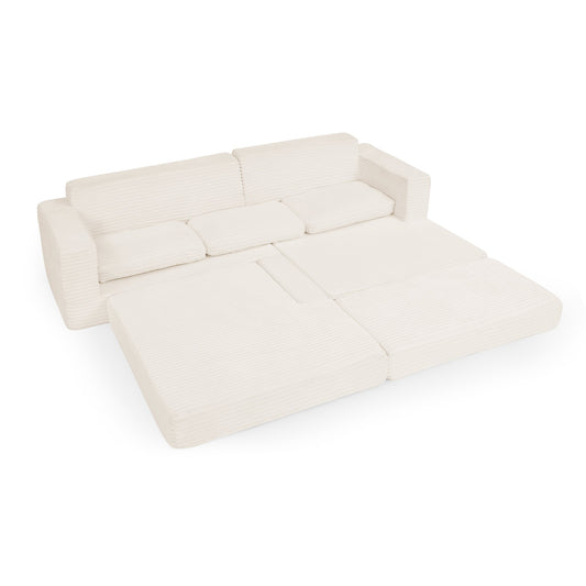 NEW Modern Minimalist Beige Corduroy L-Shaped Modular Sectional Sofa Bed
