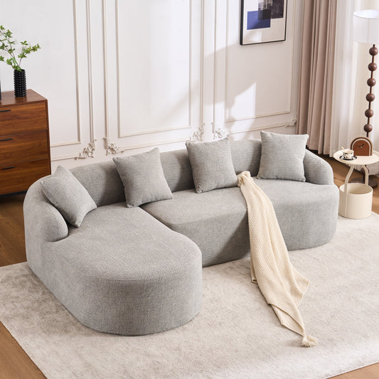 NEW Boneless Minimalist Curved Chaise Grey Chenille Compression Modular L-Shape Sectional Sofa Sleeper Couch with 30D High-Density Foam