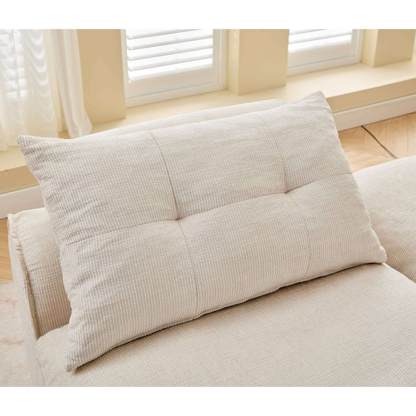 NEW Modular Sofa,No Armrests,At will DIY,Soft Chenille Fabric,Neck Pillow-Back Lounge Sofa Chair,Reading Nook, or Apartment Living, Lumbar Pillow,2 Seats,Upholstered,Beige