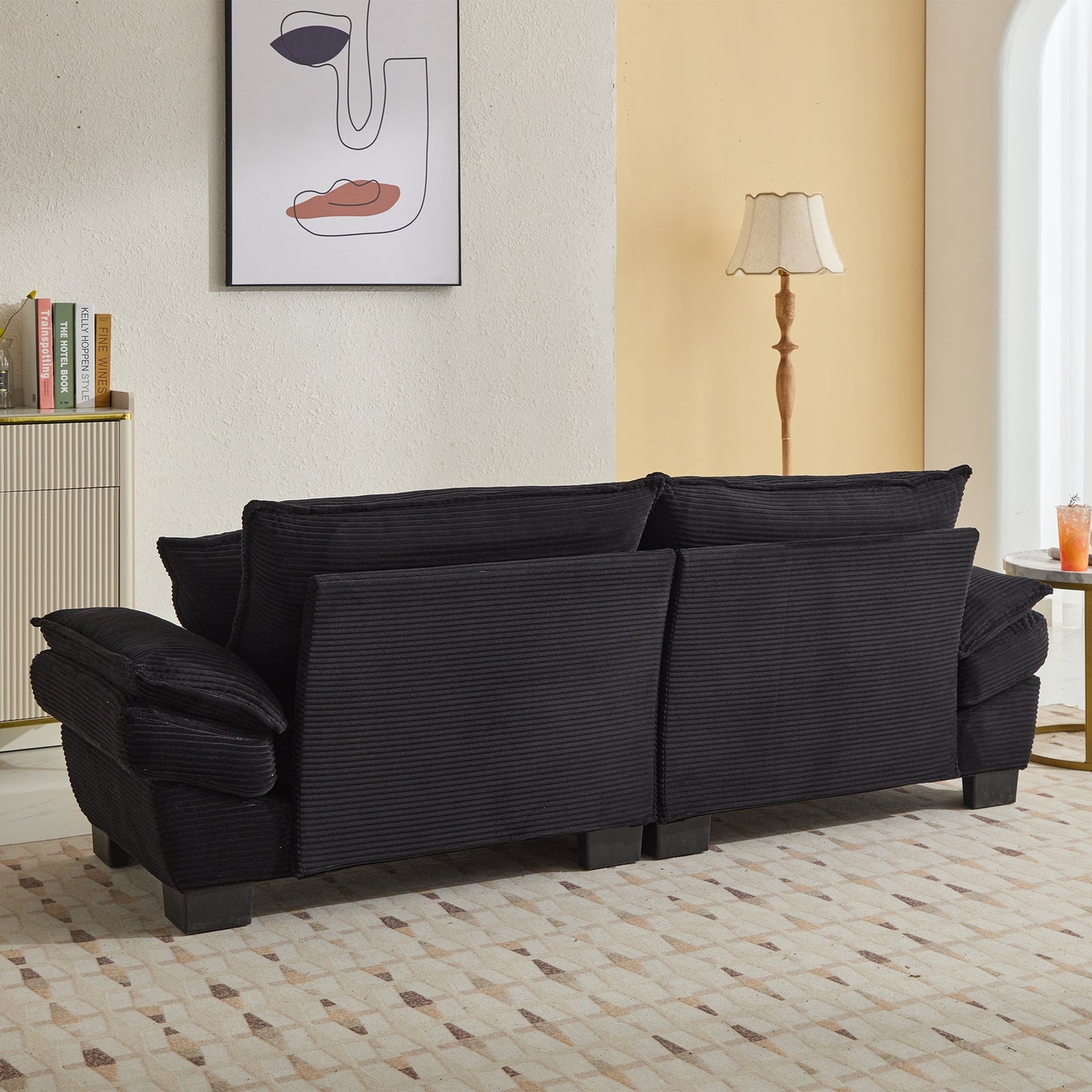 NEW Black Corduroy Sofa Sleeper Couch Loveseat Comfy Upholstered Deep Seat Sofa