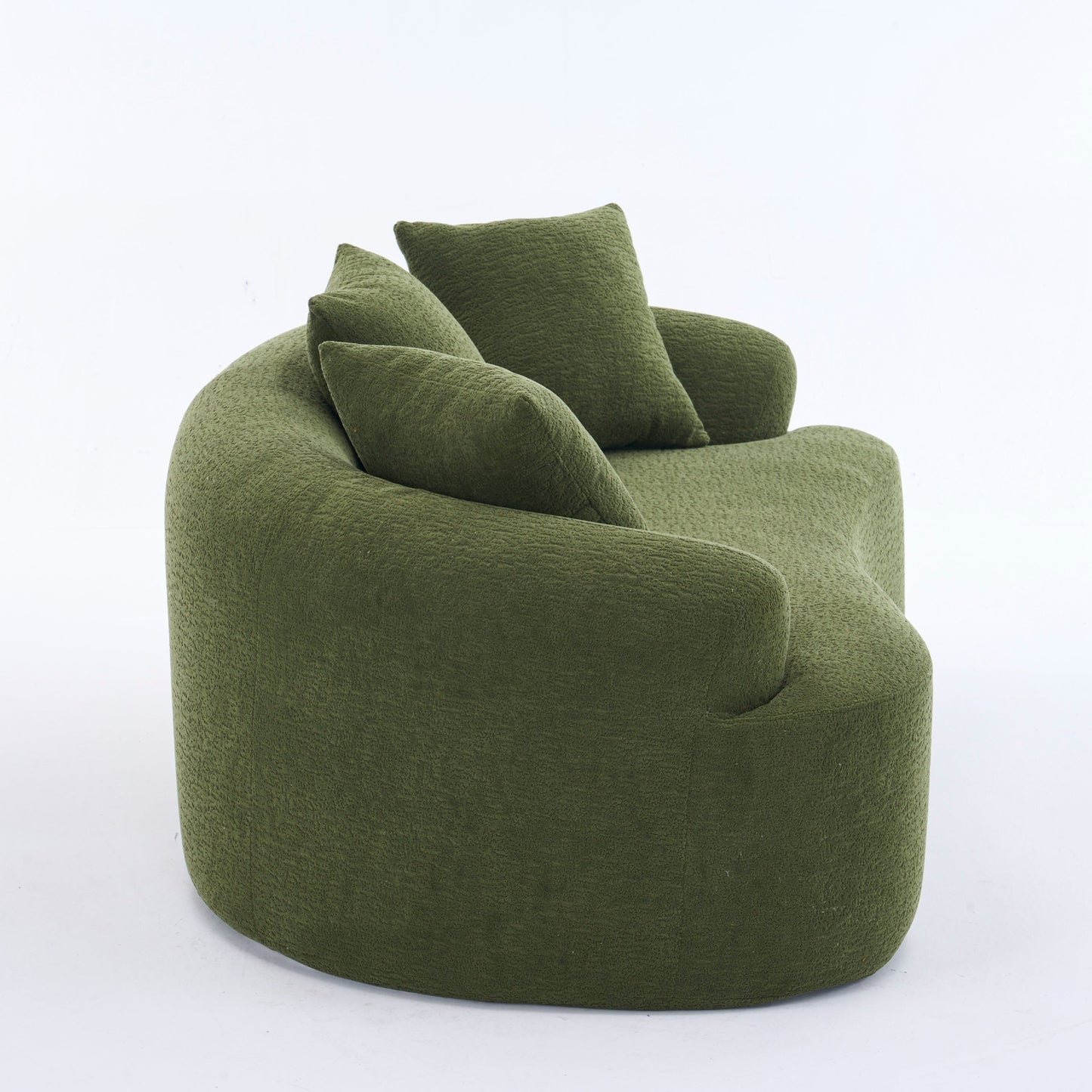 NEW Green Curved Loveseat: Compressed No Assembly, Chenille Small Sofa, 30D Sponge, Compact for Apartments, 65' L, 300Lbs, 3 Pillows