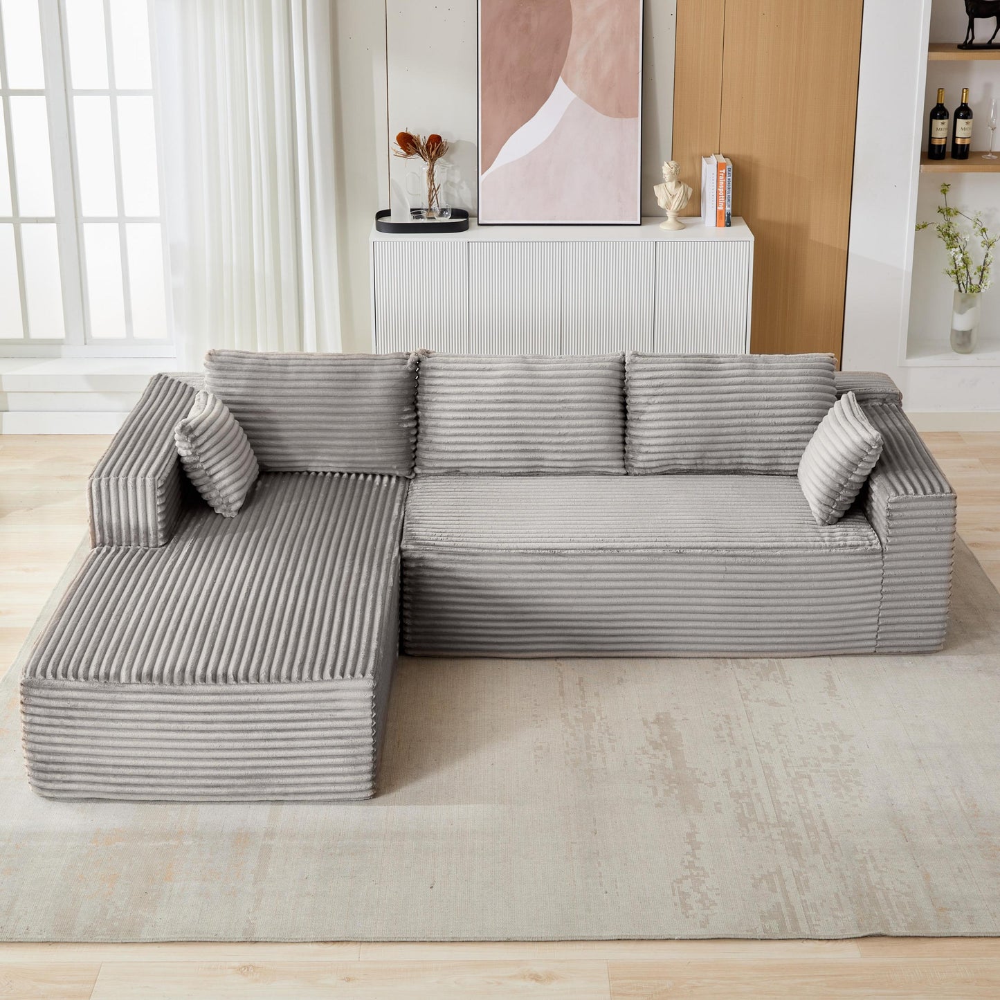 NEW Grey Compression Sectional Couch Boneless L Shape Sofa