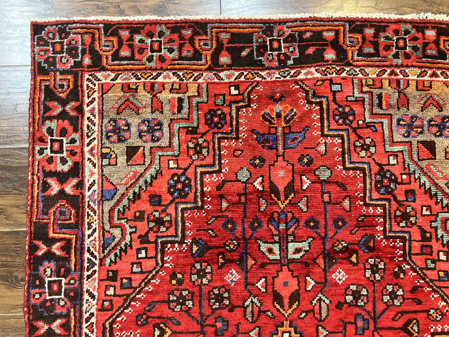 USED Antique Persian Tribal Rug 4x7, Red, Geometric Medallion, Handmade, Wool, Persian Zanjan Rug