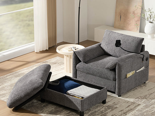 NEW 38' Chenille Single Sofa Wide Seat Chaise Lounge with Storage Ottoman