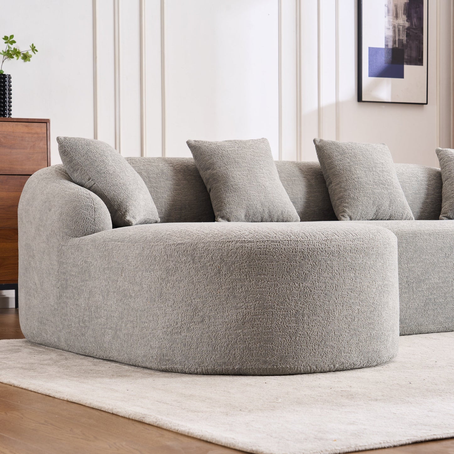 NEW Boneless Minimalist Curved Chaise Grey Chenille Compression Modular L-Shape Sectional Sofa Sleeper Couch with 30D High-Density Foam