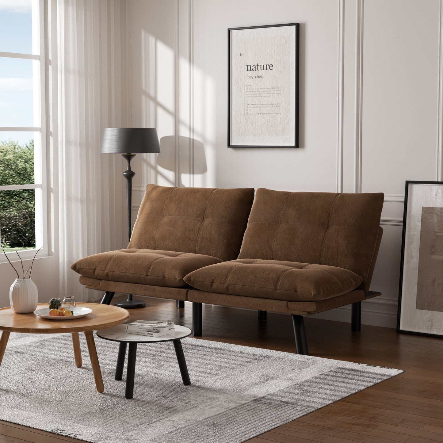 NEW Leatehr Feeling Brown Convertible Folding Modern sofa Bed