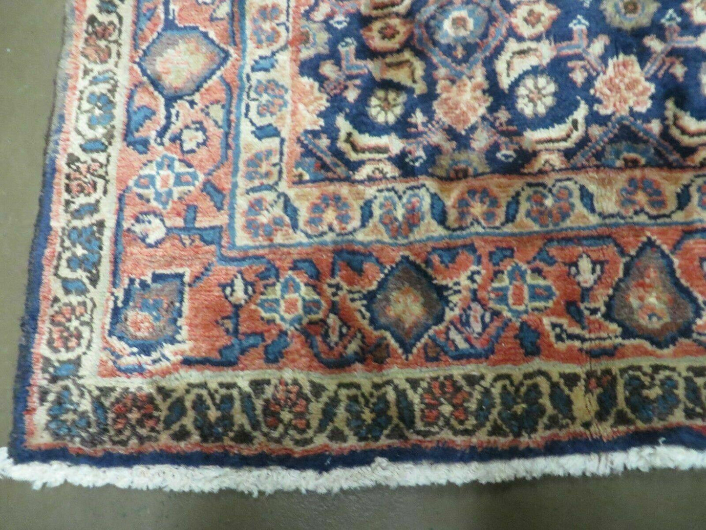 USED 3'7" X 10' Antique Handmade India Floral Oriental Wool Runner Rug Organic Blue