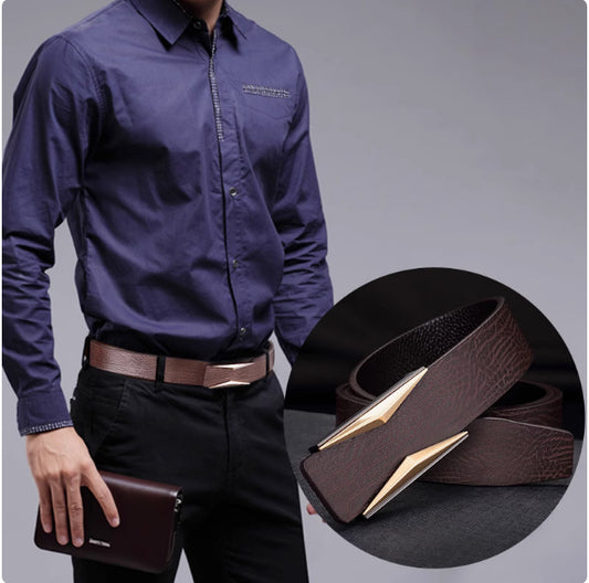 NEW Simple And Elegant Belt Men's Middle-aged Korean Style Smooth Buckle
