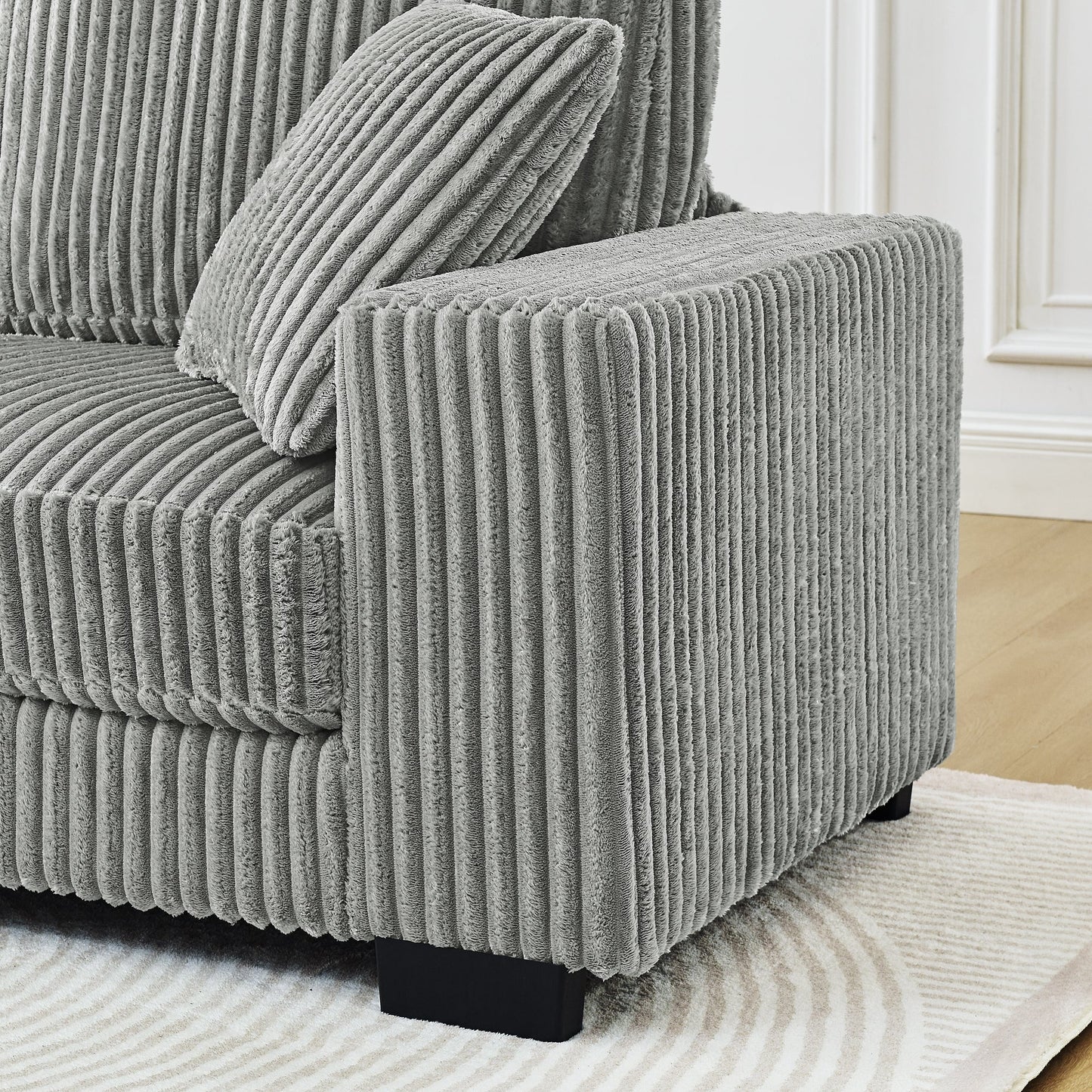 NEW Corduroy Tufted Upholstered Sleeper Sectional L-Shaped Modular Convertible Sofa with Arc-Shaped Footstool