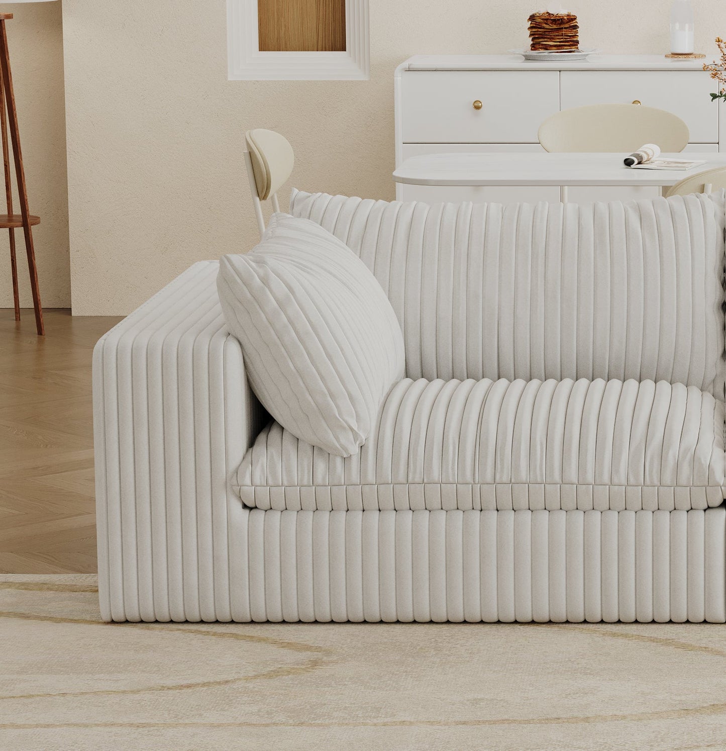 NEW 39.8' White Cloud Corduroy Fabric Deep Seat Couch Removable Cushion Sofa