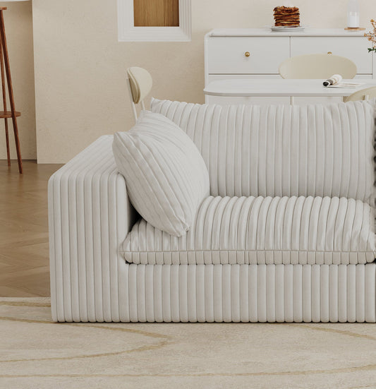 NEW Cloud White Corduroy Fabric Deep Seat Double-layer Design Sofa Couch with Removable Cushions