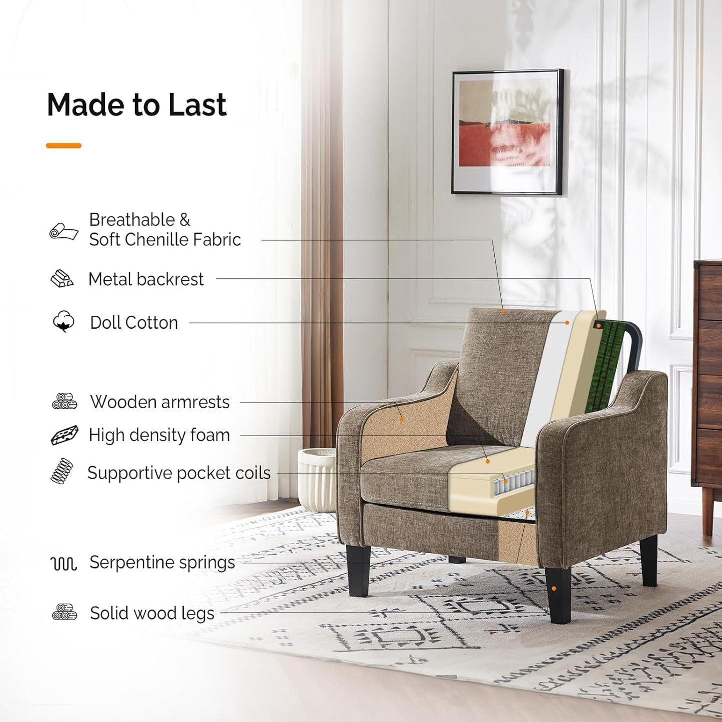 NEW Light Brown Mid Century Upholstered Accent Chairs Set