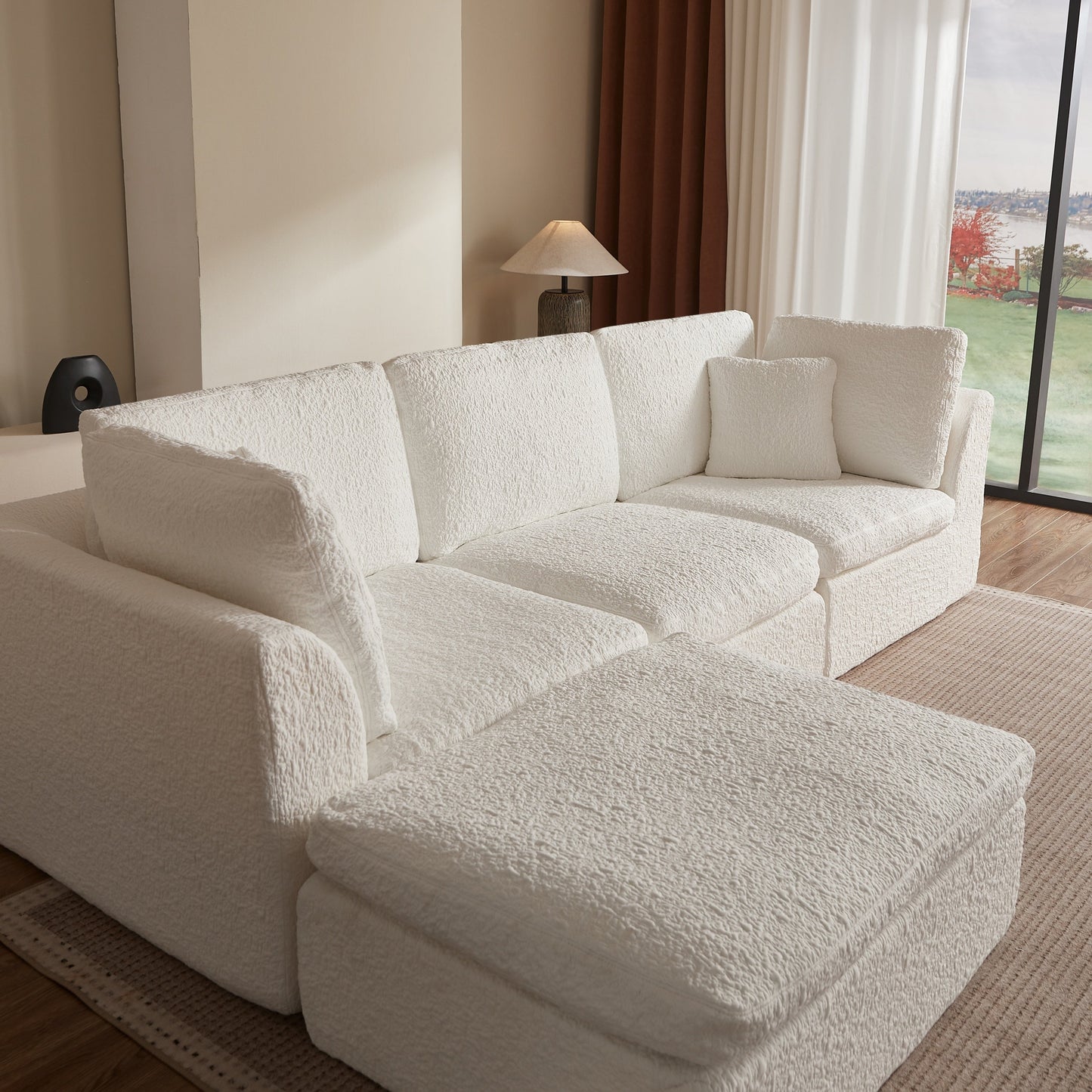 NEW Cloud Style 3 Seater Convertible Couch Warm White, Chenille Fabric L-Shape Modular