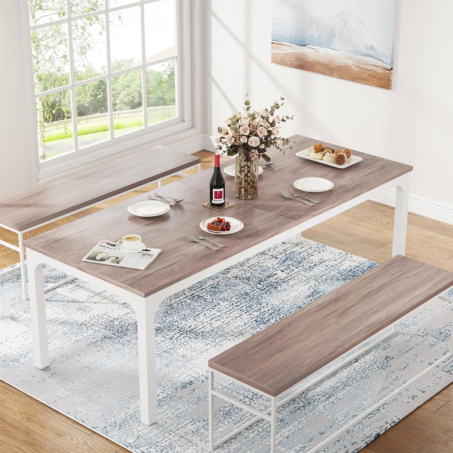 NEW 78 Inch Rustic Wood Dining Table Rectangular For Kitchen