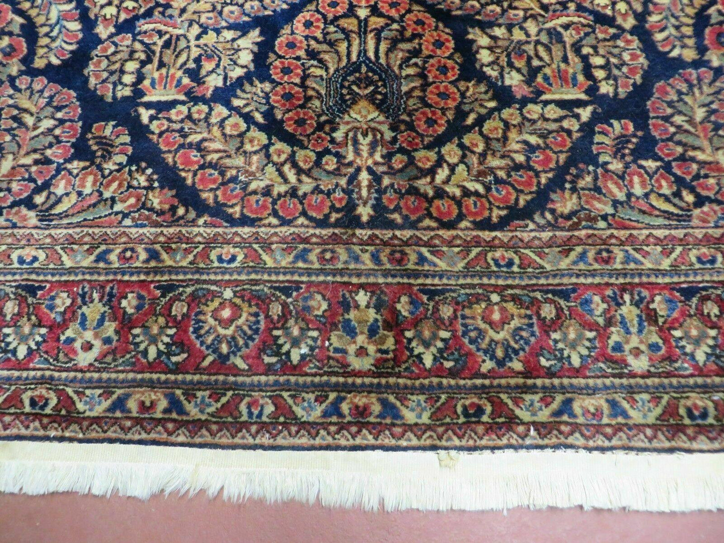USED Antique Persian Sarouk Rug 4x6, Hand Knotted 1920s Oriental Carpet 4 x 6 ft, Navy Blue and Red Wool Rug, Handmade Floral Allover Persian Area Rug