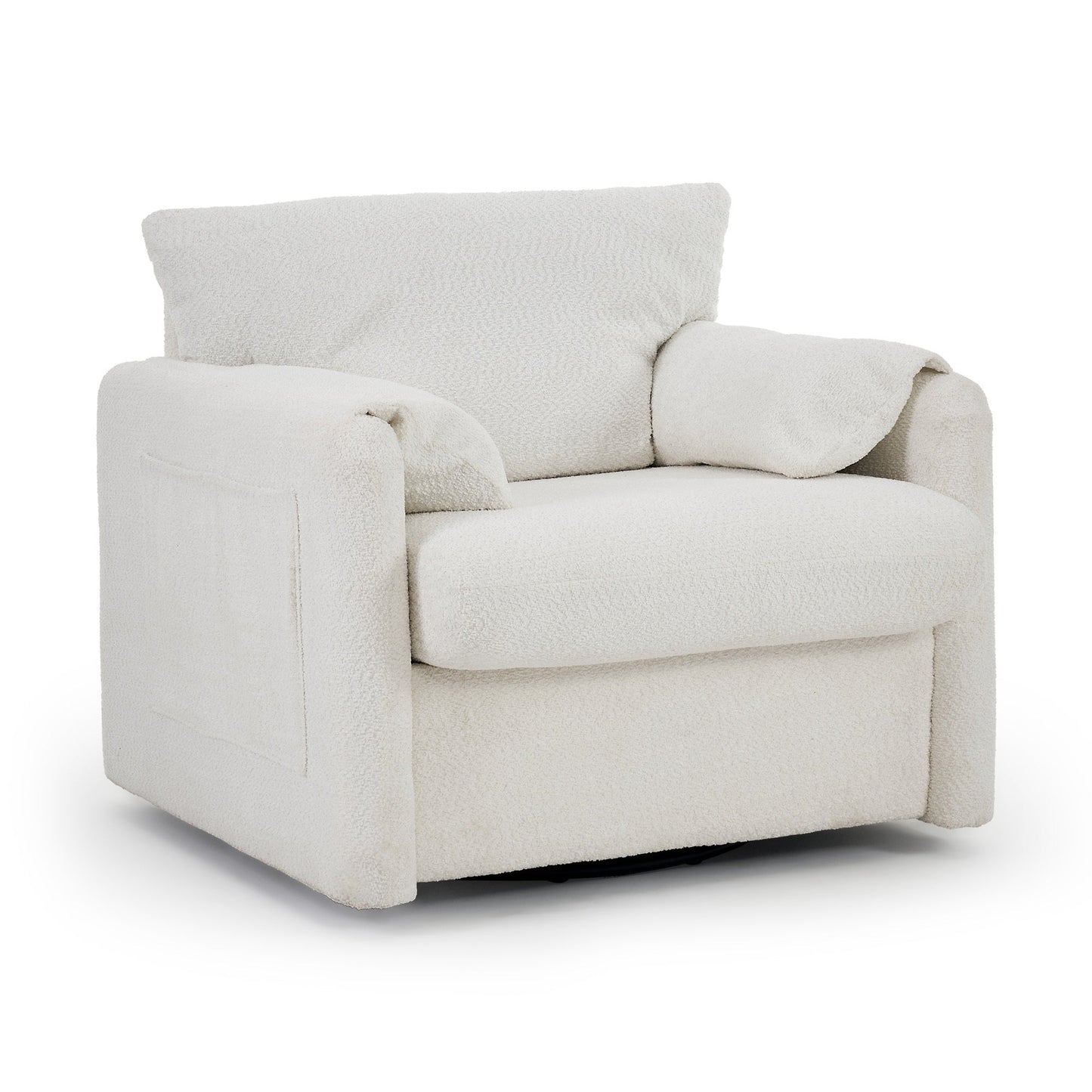 NEW Ivory White Swivel Ergonomic Reading Rotating Modern Single Seat Lounge Accent Chair with Chenille Fabric & High-Resilience Cushion