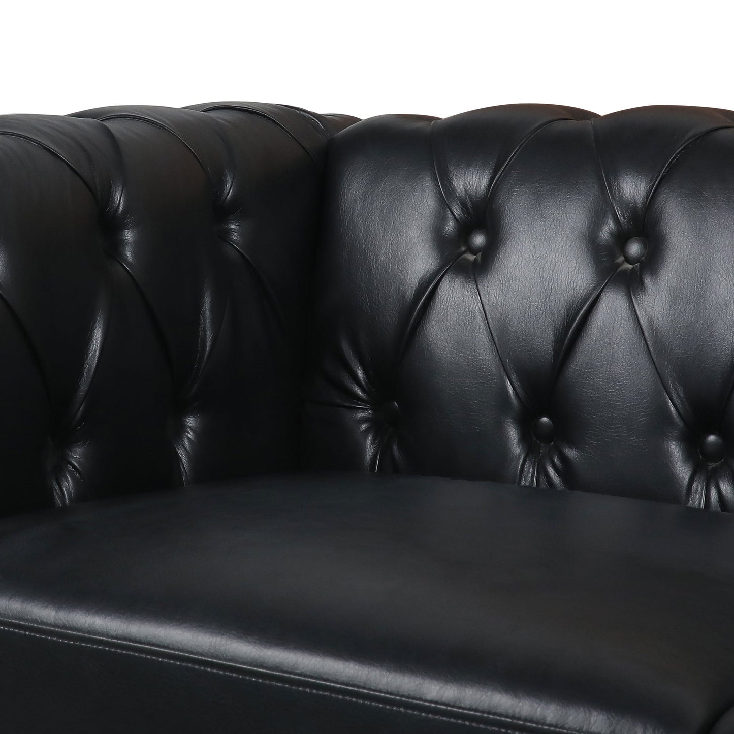 NEW Traditional Black PU 3-Seater Sofa Couch with Removable Cushions and Birch Legs