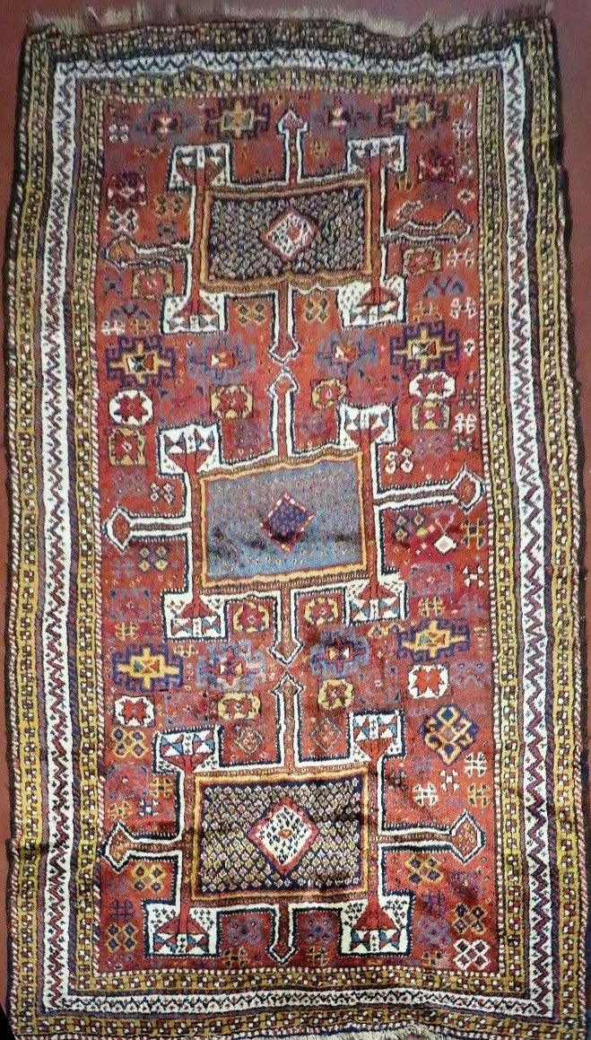 USED Antique Moroccan Runner Rug 4x9, Wide Runner, Hand Knotted Tribal Oriental Carpet, Hallway Rug, Geometric Medallions, Red, Bohemian Rug Nice