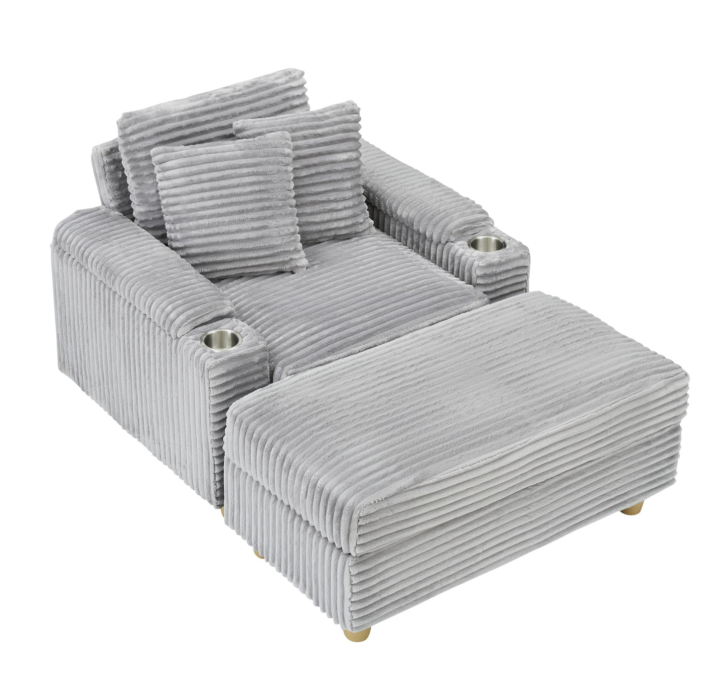 NEW Gray Corduroy Fabric Single Seater Oversized Loveseat with Storage Ottoman