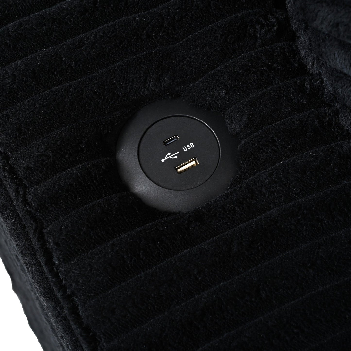 NEW Black Corduroy Oversized Loveseat Chaise Lounge Sectional Sofa Bed with USB Ports Cup Holders and Pillows