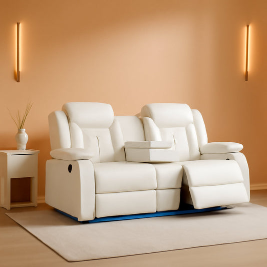 NEW White Power Recliner Sofa With LED Lighting USB Charging