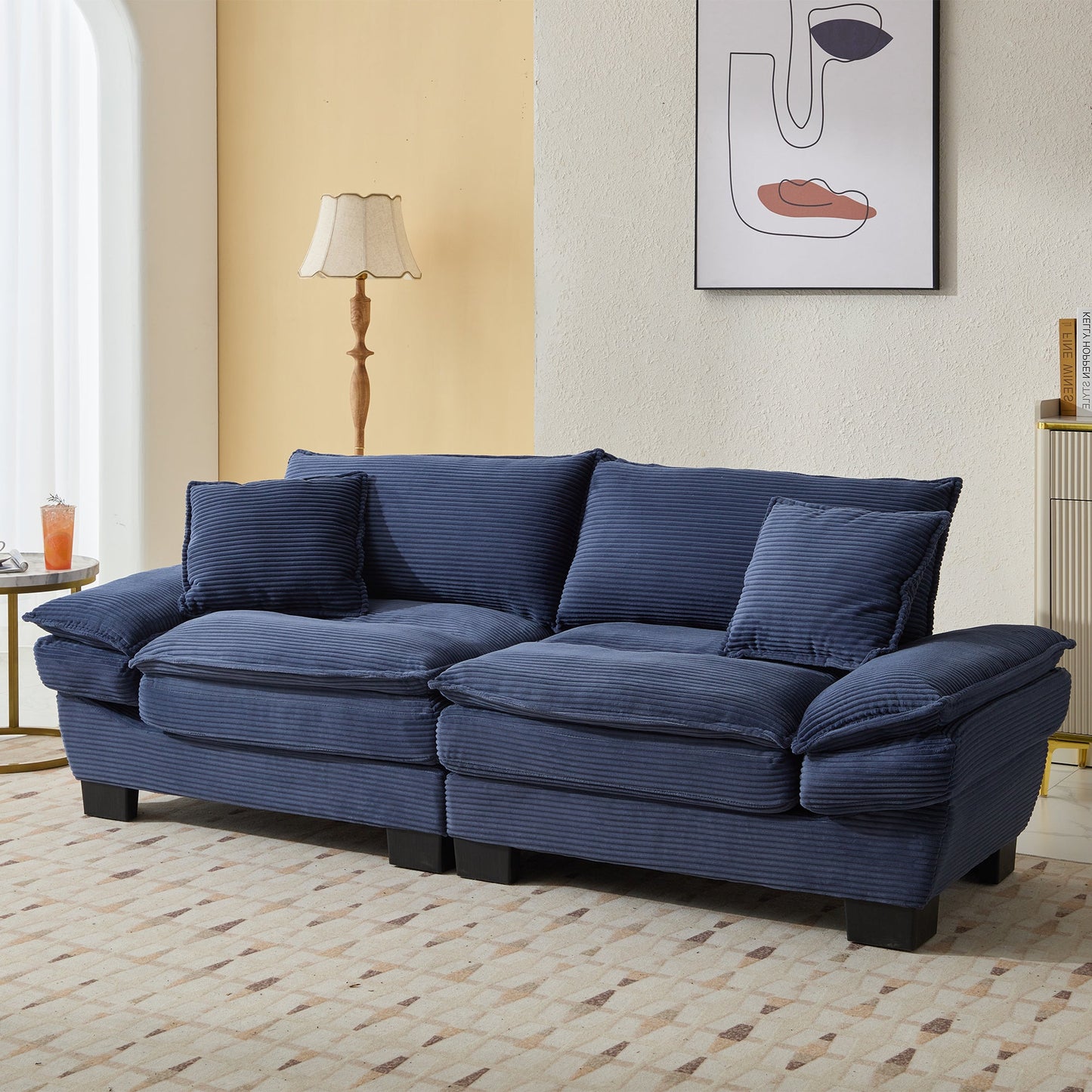 NEW Corduroy Sofa Sleeper Couch Loveseat Sofa with Pillows Comfy Upholstered Deep Seat Sofa for Bedroom,Living Room,Apartment,Office,Dorm-Blue Corduroy