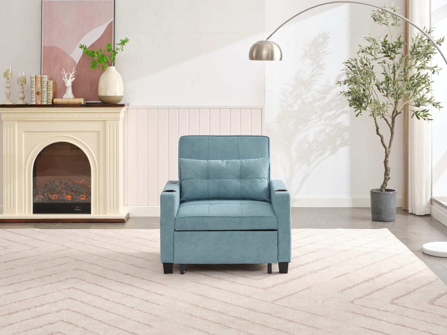 NEW Green Scratch Cloth Futon Chair Bed Convertible 3-in-1 Pull Out Sleeper Bed with USB Port