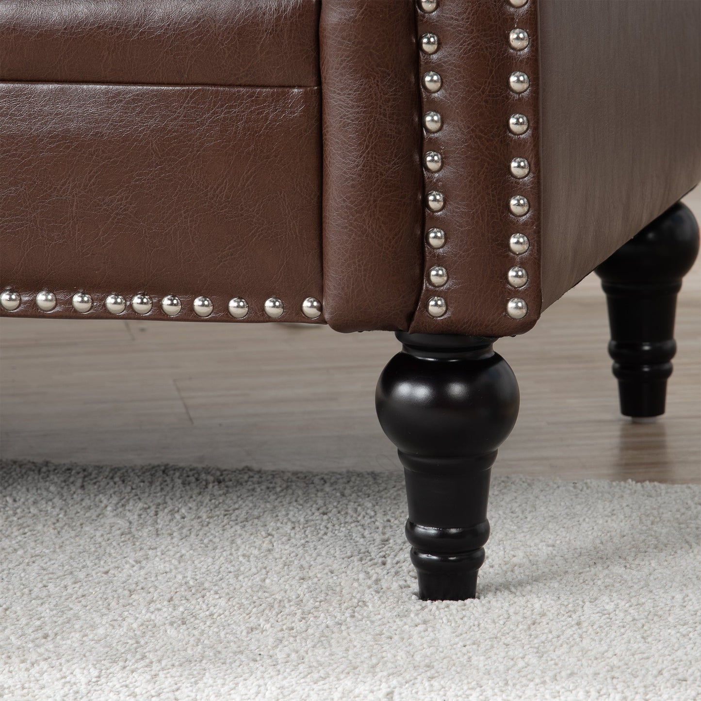 NEW Traditional Dark Brown 3 Seater Sofa with Removable Cushions and Square Arms in PU Material