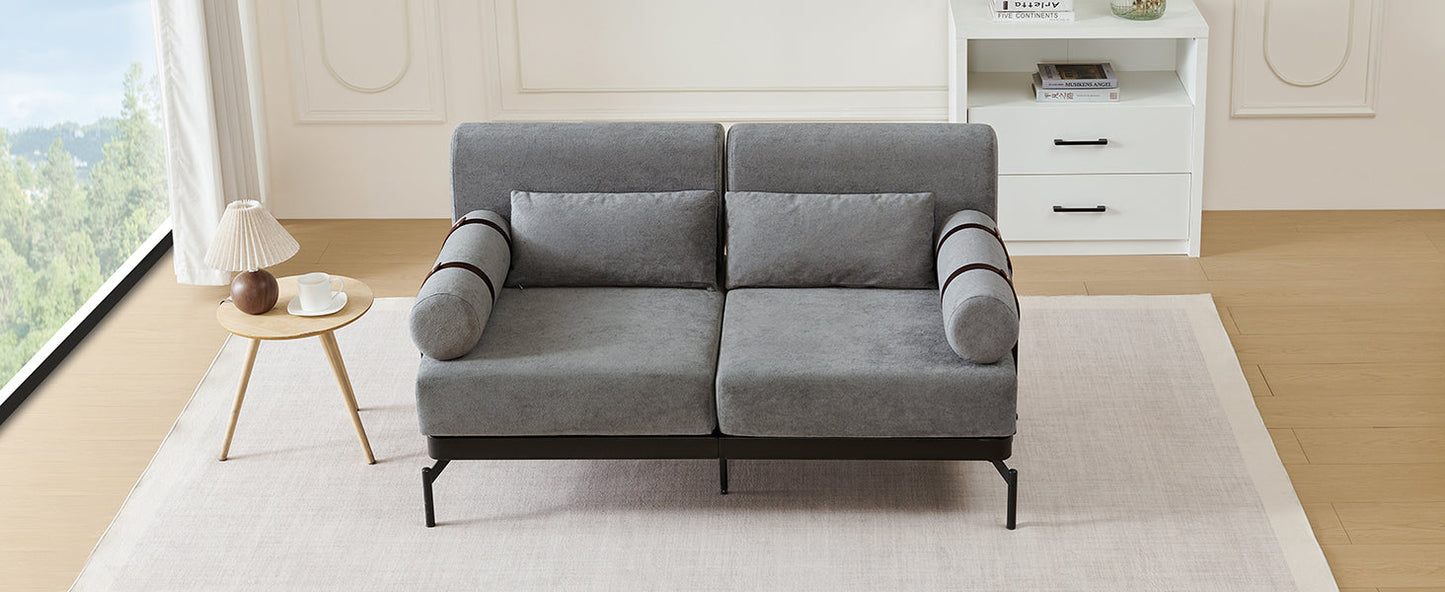 NEW Modern Grey Chenille 2 Seater Loveseat 59' Sofa Couch with USB Ports Unique Cylindrical Armrests