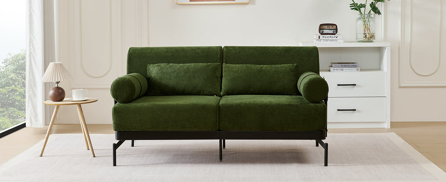 NEW Modern Green Chenille Foam 2 Seat Pillow Top Arms Metal Frame Loveseat