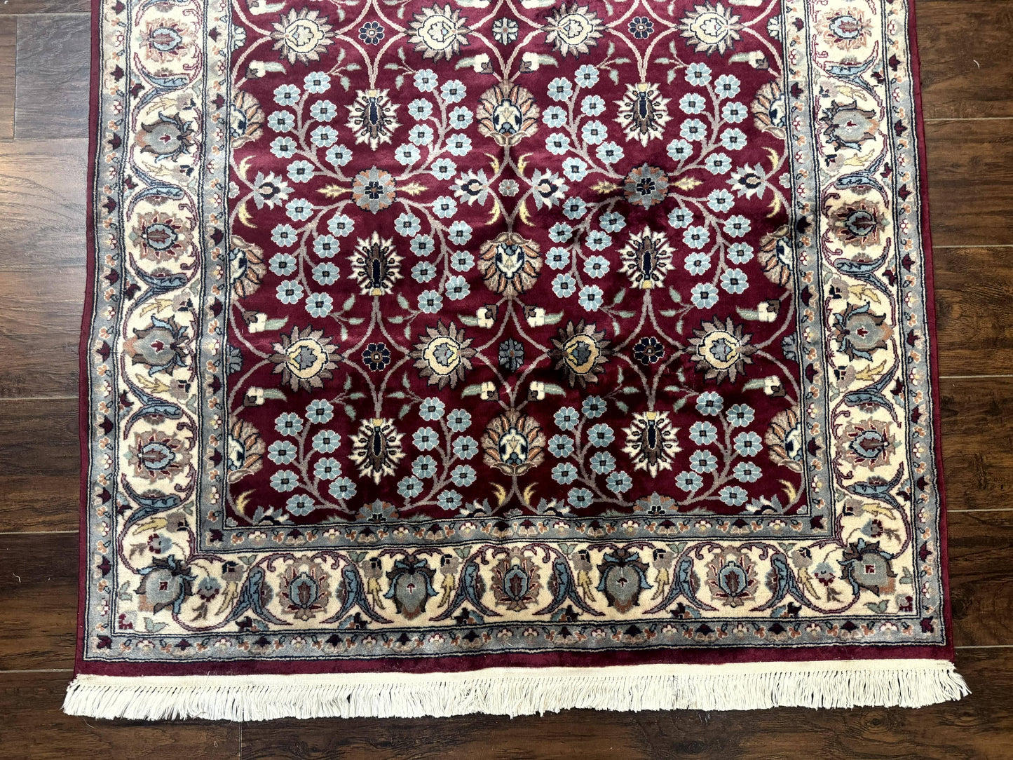 USED Pak Persian Rug 4x6, Floral Allover, Vintage Wool Carpet, Plum and Ivory