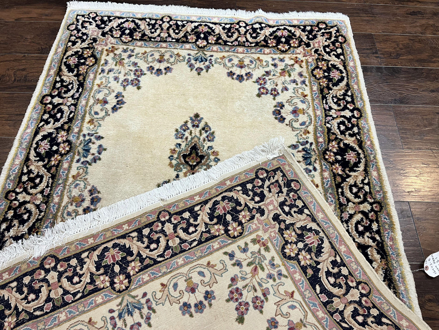 USED Persian Kirman Rug 4x7, Wool Hand Knotted Antique Carpet, Beige, Semi Open Field Medallion Rug, Traditional Handmade Oriental Rug