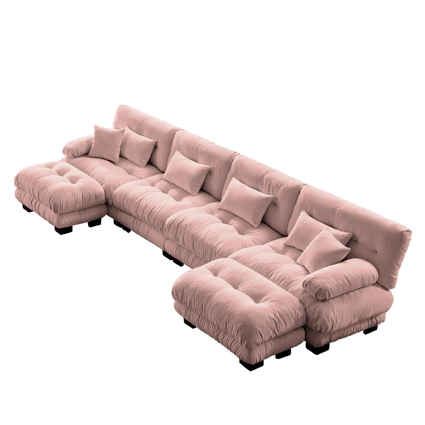 NEW Pink Chenille Free Combination Modular Sectional U Shaped Sofa Comfy Four Seater Couch with 2 Ottomans