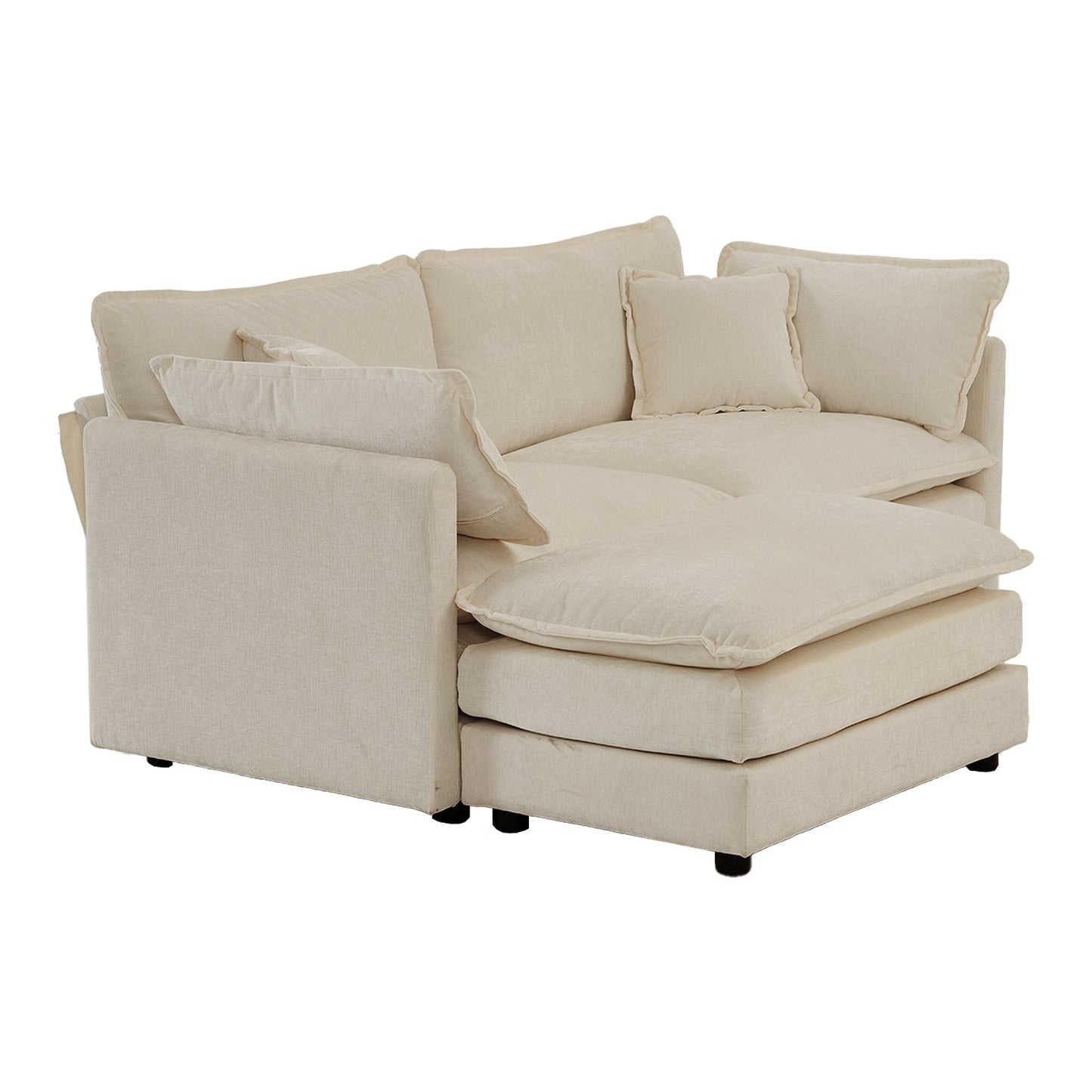 NEW Chenille Two-Seater Sofa with 1 Footrest, 2 Seater L-Shaped Sectional with Ottoman,Loveseat with Ottoman for Small Living Space, Beige Chenille