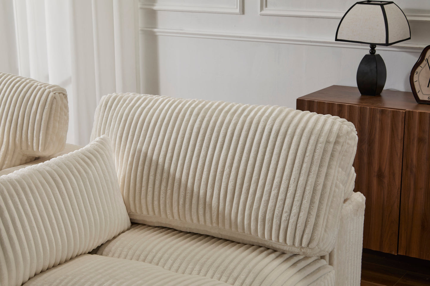 NEW Double Chaise Lounge Chair Indoor,Oversized Upholstered Sleeper Cloud Couch,Deep Seat Luxury Sofa Bed,Sectional Sofa Chaise Love-seat,Corduroy Reading Chair for Living Room,No Assembly Required,White