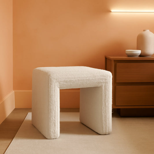 NEW Cream Soft Boucle Upholstered Ottoman Footrest 18 Inches